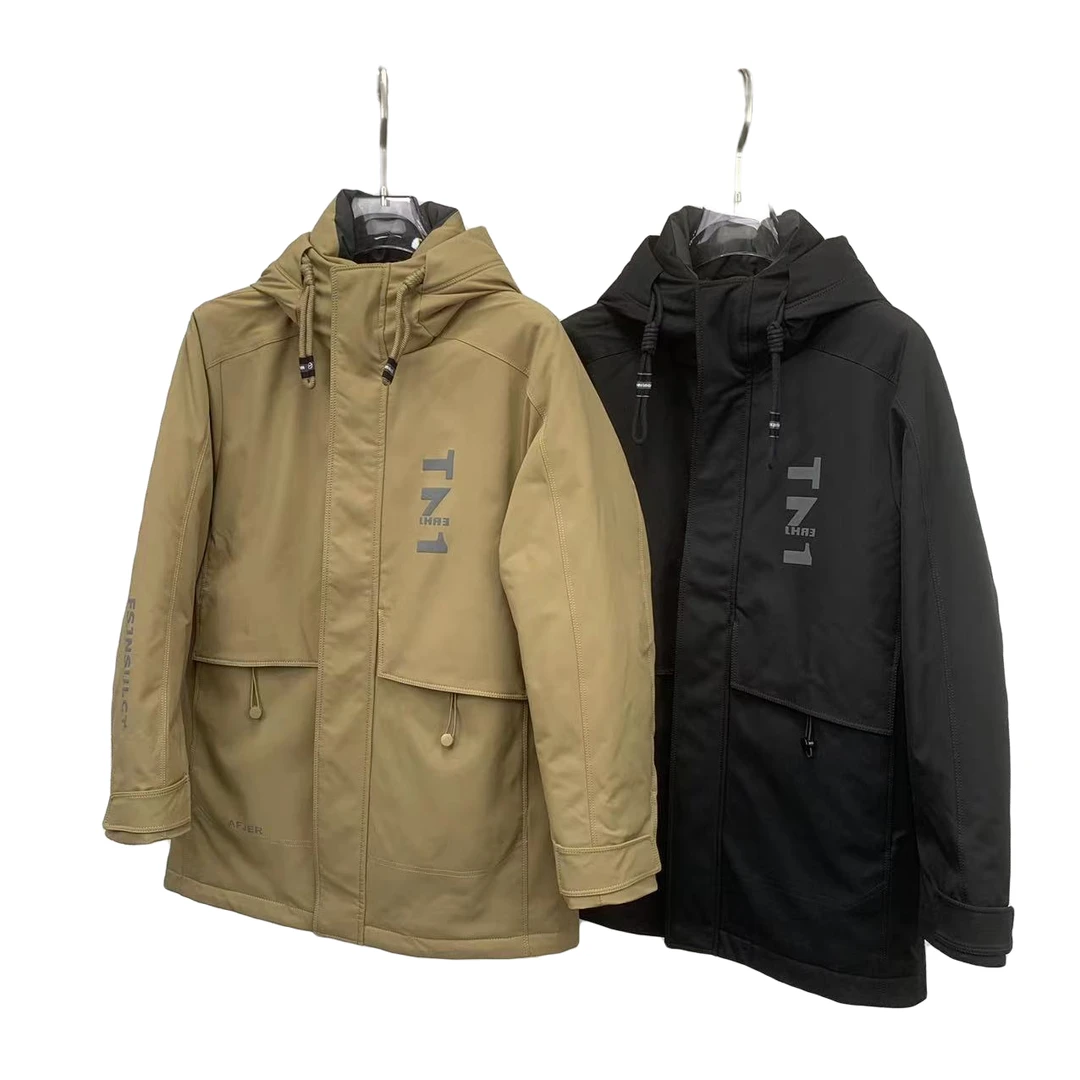 8205-男士冬季连帽中长款两色保暖外套 男款休闲百搭防风羽绒服