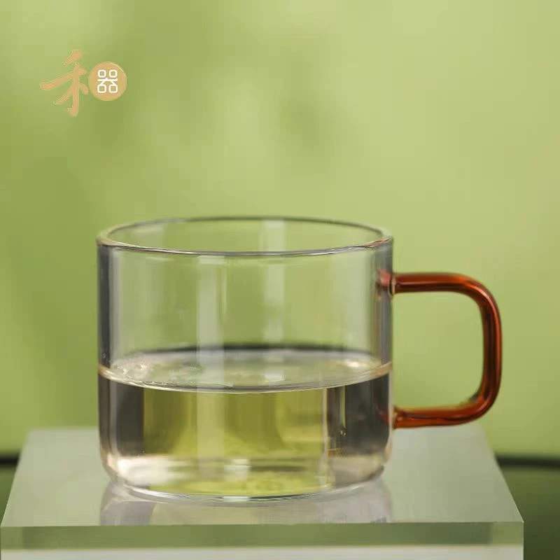 禾器晶彩清禾对杯琥珀手把高硼硅玻璃小茶杯品茗杯家用客杯