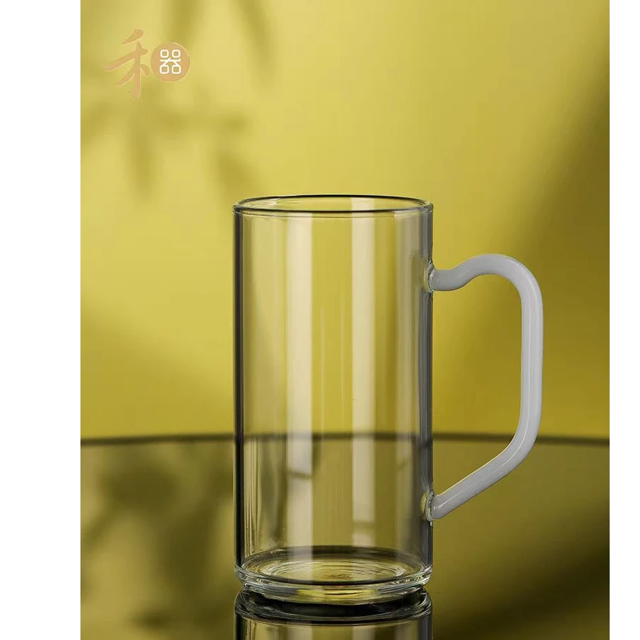 禾器清予杯白玉手把高硼硅玻璃清简办公杯家用防爆耐热茶杯喝水杯