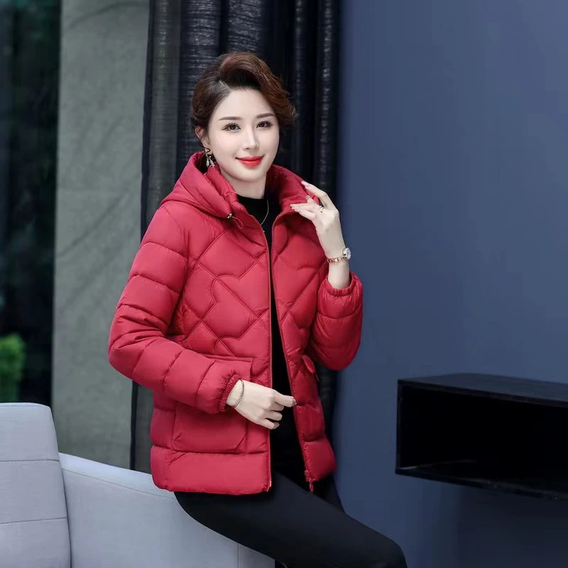 新年战袍冬季时尚百搭连帽修身保暖女士短棉袄