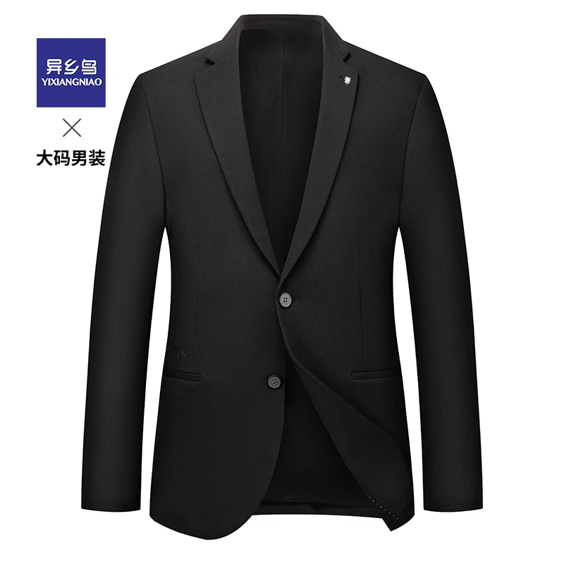 异乡鸟春秋时尚正装西服加肥加大码胖子宽松弹力西装黑色休闲西装
