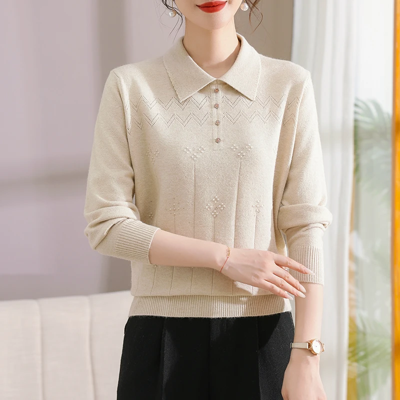 中年宽松时尚百搭长袖针织衫毛衣女装上衣打底衫春秋气质洋气小衫