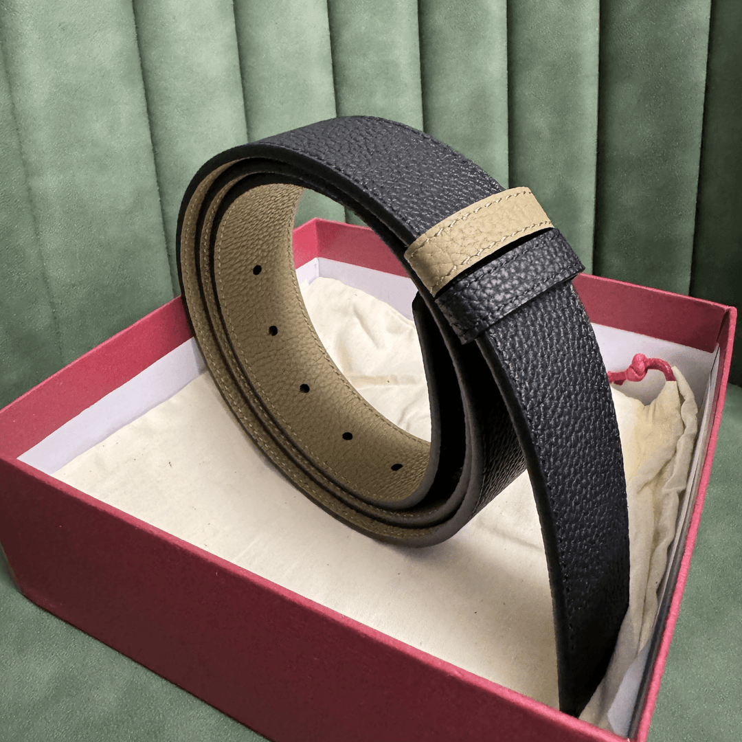 黑米双色星星荔枝纹压线亮银扣男士皮具皮带腰带