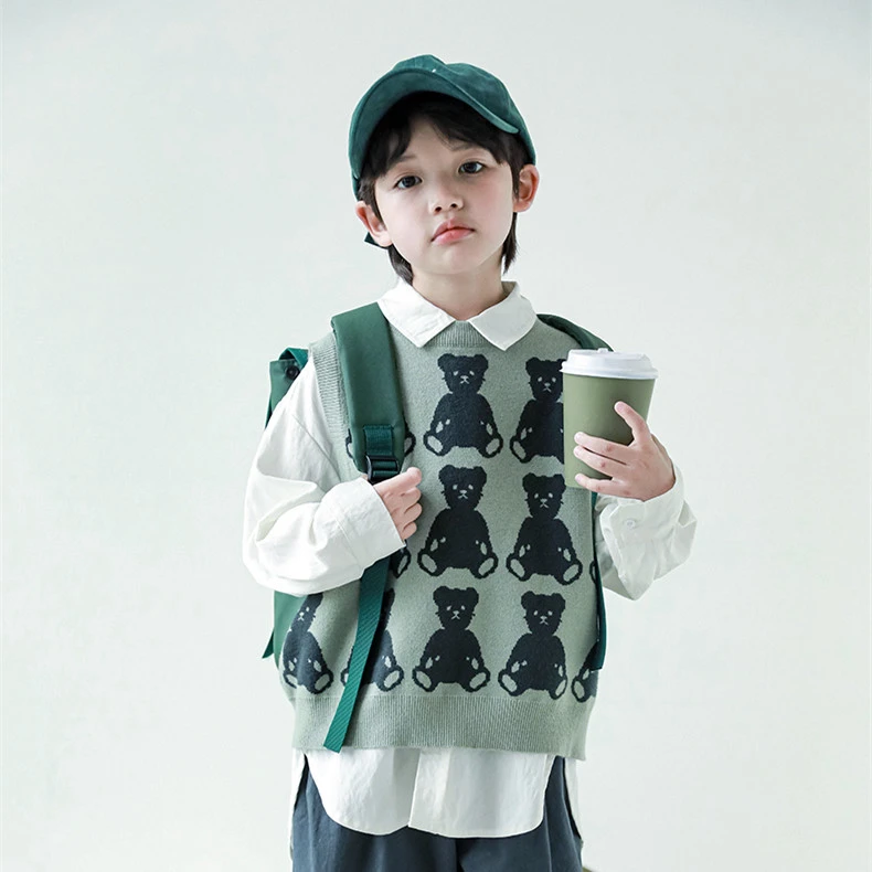 男童毛衣针织马甲2025秋季新款儿童马夹背心无袖卡通韩版外穿坎肩