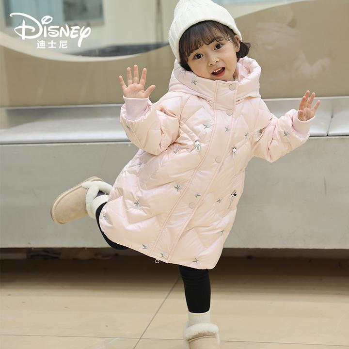 Disney/迪士尼儿童羽绒服女童中长款连帽品牌秋冬中大童羽绒服