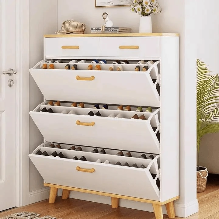 【叁格木家具】鞋柜家用新款玄关柜室内超薄翻斗柜简易鞋架大容量红