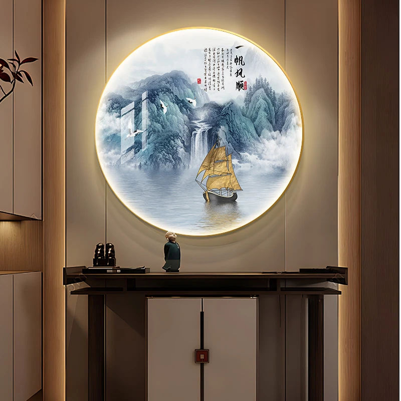 新中式装饰画山水画一帆风顺玄关客厅挂画茶室墙画走廊过道壁画