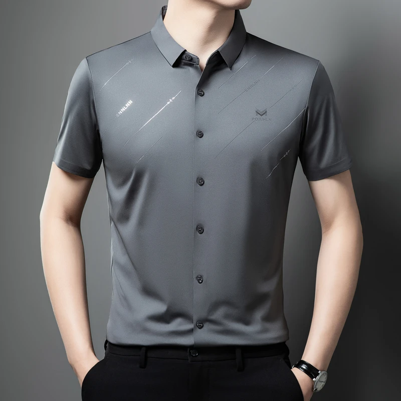 【赠送运费险】夏季男士短袖衬衫高档轻奢商务无痕弹力丝滑免烫衬衣