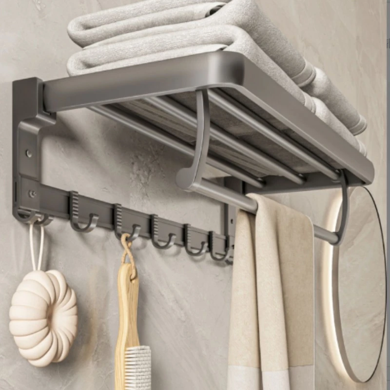 无品牌枪灰毛巾架免打孔浴室壁挂式卫生间厕所置物架浴巾架流行
