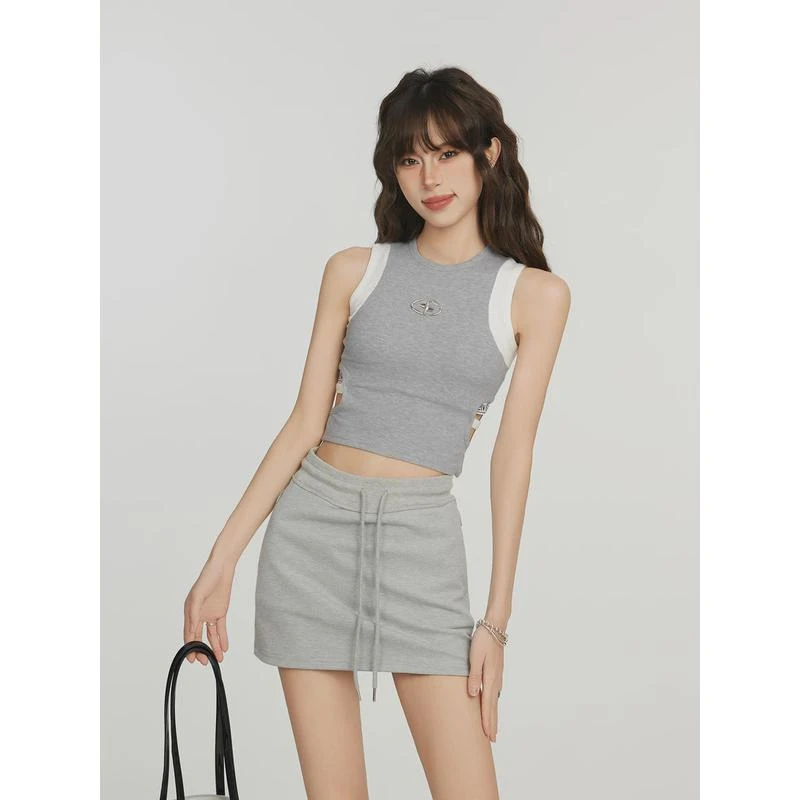 美式灰色镂空吊带背心女夏季内搭工字无袖外穿设计感小众辣妹上衣