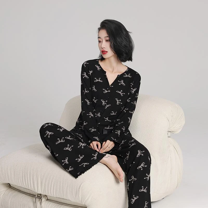 2024年新款代尔棉睡衣女春秋季休闲长袖长裤可外穿家居服两件套装