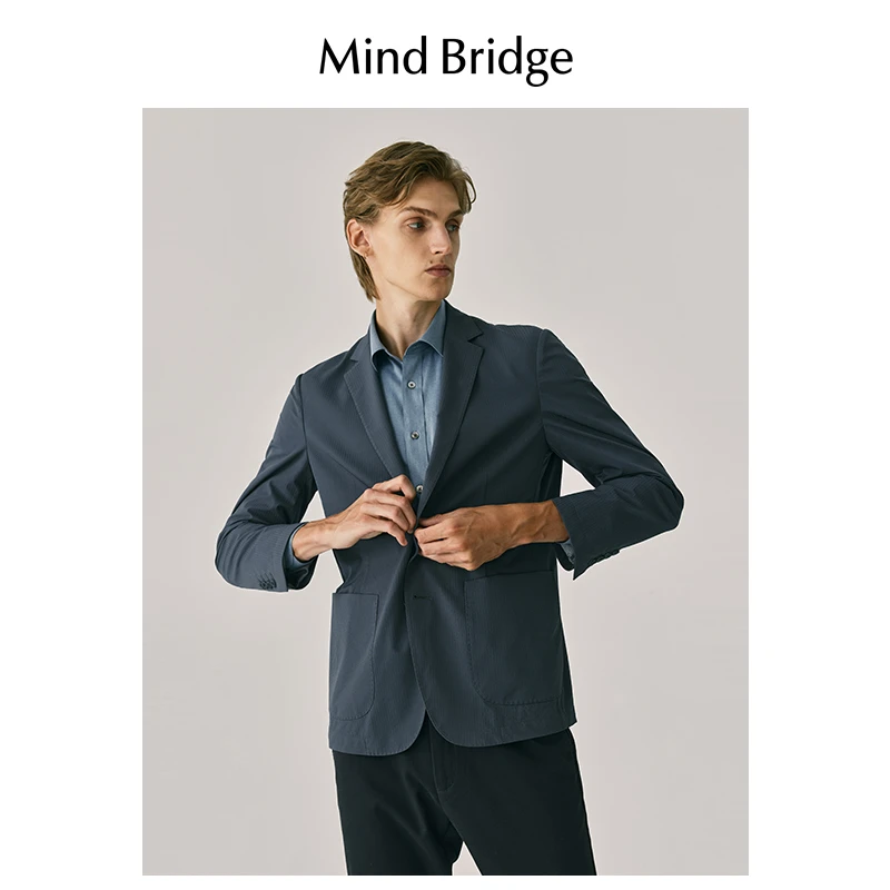 MB MindBridge纯色长袖西装男平驳领西服商务休闲外套时尚舒适