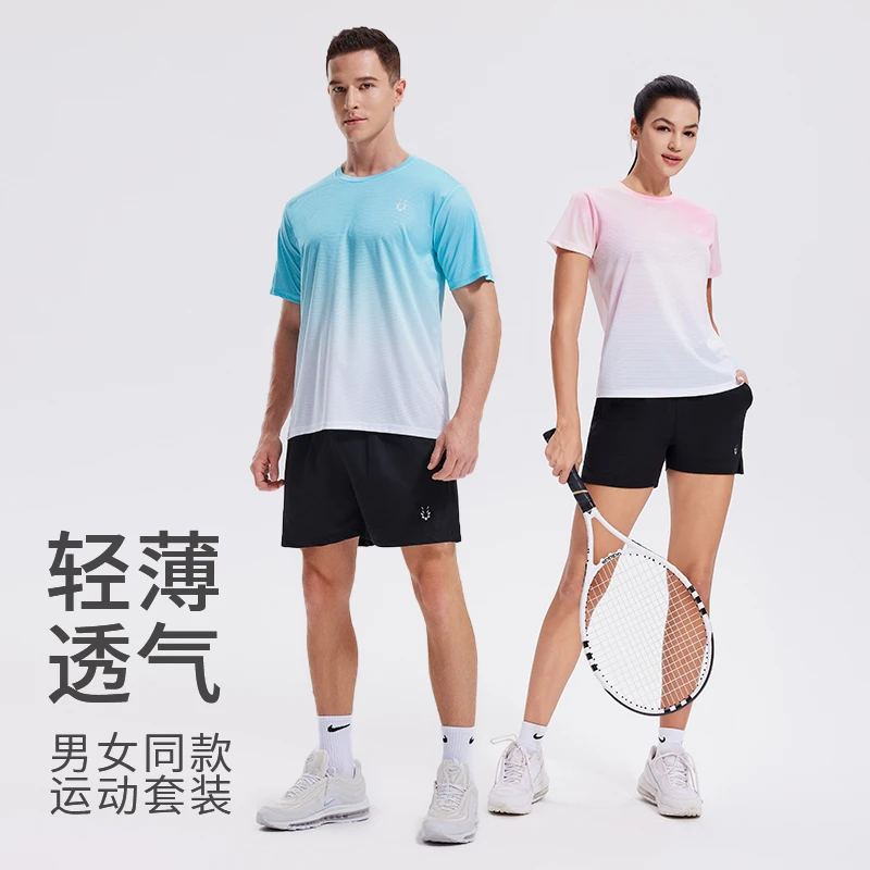 夏季新款男女时尚户外印花圆领跑步健身服速干透气休闲运动上衣