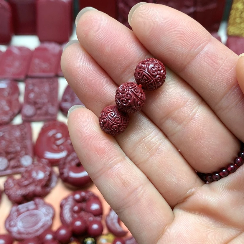 【闪购商品】天然辰砂大***禄14mm回纹珠3颗