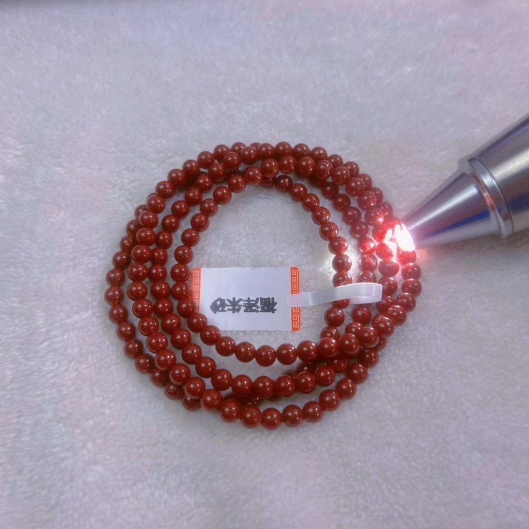含辰砂工艺品卡4全透晶体砂手串