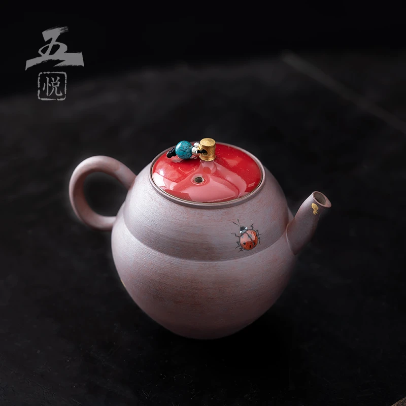 三秋月纯手工老岩泥瓢虫小壶高端茶具手工壶女生茶壶宫廷红风