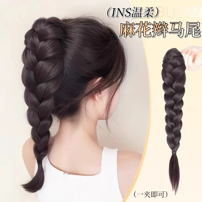 假发辫子高马尾假发女抓夹仿真发假发新中式麻花辫抓夹式马尾假发