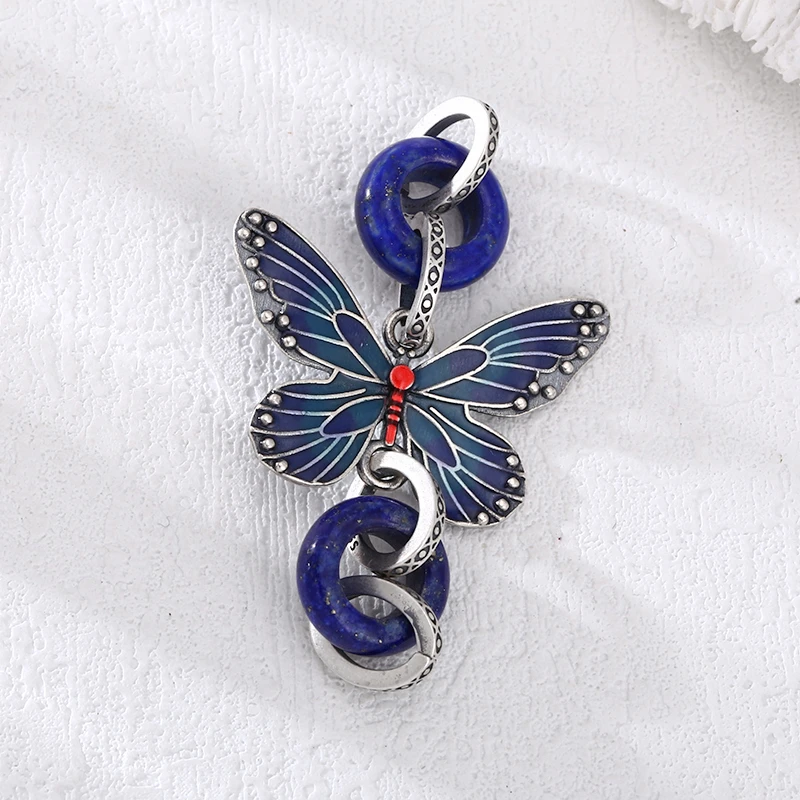 吊坠925银 手工银蝴蝶吊坠 百搭项链流行挂坠手工时尚小众吊坠