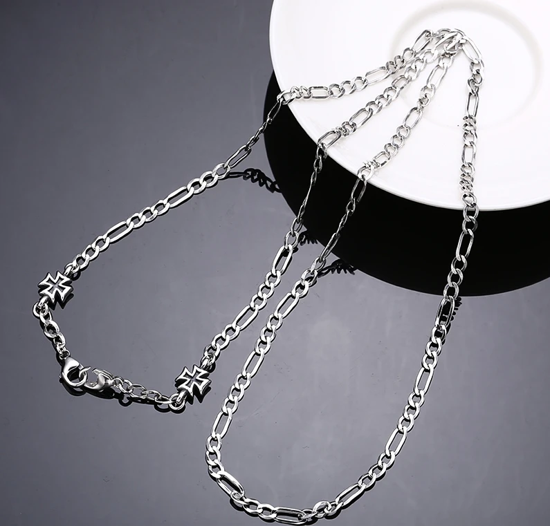 链子925银 十字花双扣头眼镜链 潮项链