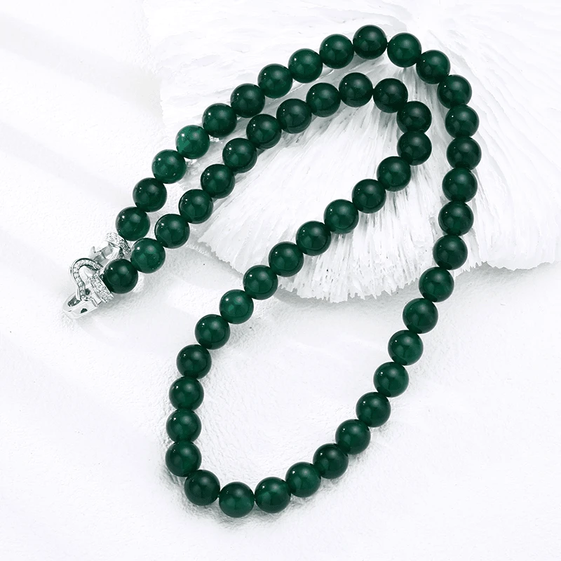 链子925银 XL83双扣头8mm绿色圆珠项链 流行长款毛衣链