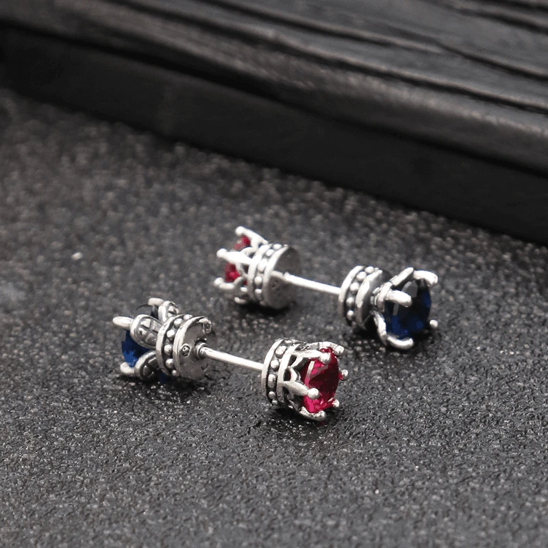 925银耳饰 双面AB权杖皇冠螺丝耳钉 耳扣 男女款流行耳饰