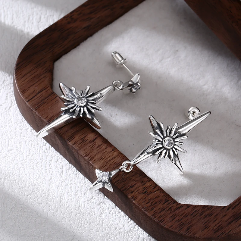 925银耳饰 AB精工镶石六芒星耳钉 耳扣 韩版流行精工耳饰