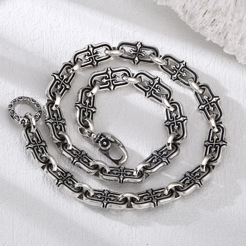 链子925银 XL59时尚流行十字别针项链 复古流行女士锁骨颈链素款