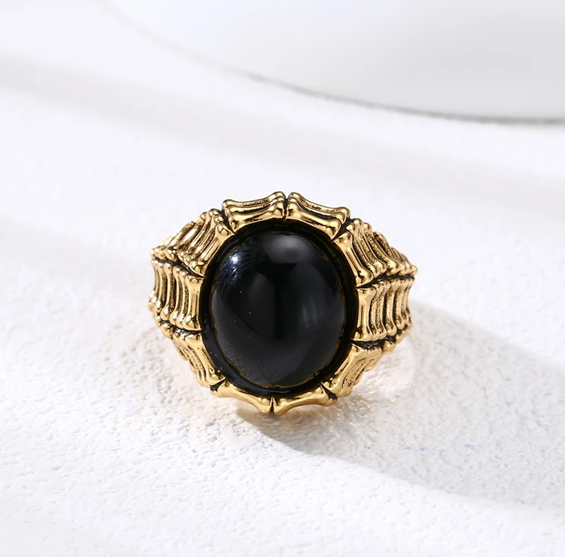 925银戒指 古铜金黑锆龙骨戒指 男女同款开口戒指