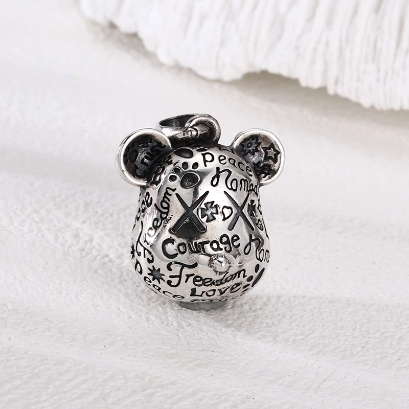 吊坠925银 涂鸦熊吊坠 百搭项链流行挂坠