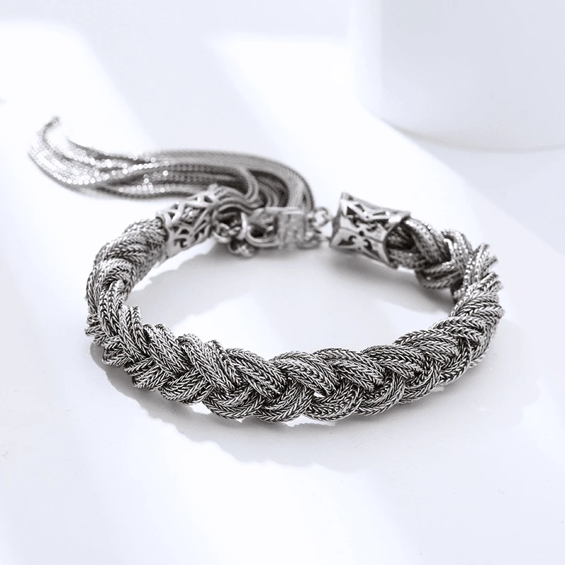 925银手链 编织脏辫手链 潮