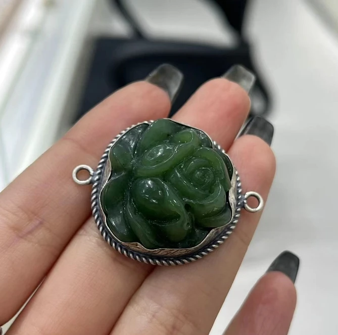 吊坠925银 绿色花朵玫瑰吊坠 百搭项链流行挂坠