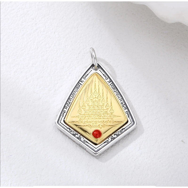 吊坠925银 复古国潮民族风金银色五条纹吊坠 流行古风新中式挂坠