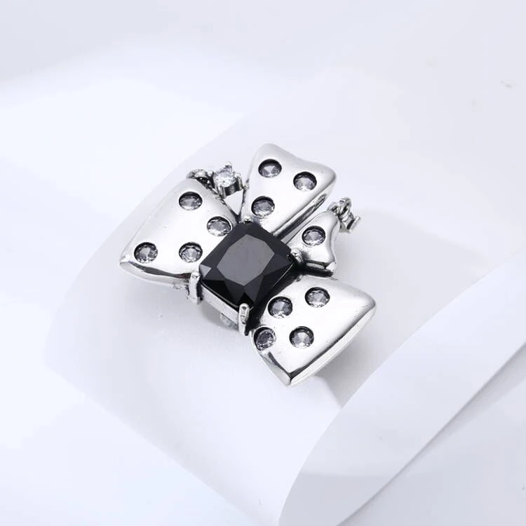 吊坠925银 黑锆蝴蝶结吊坠 百搭项链流行挂坠