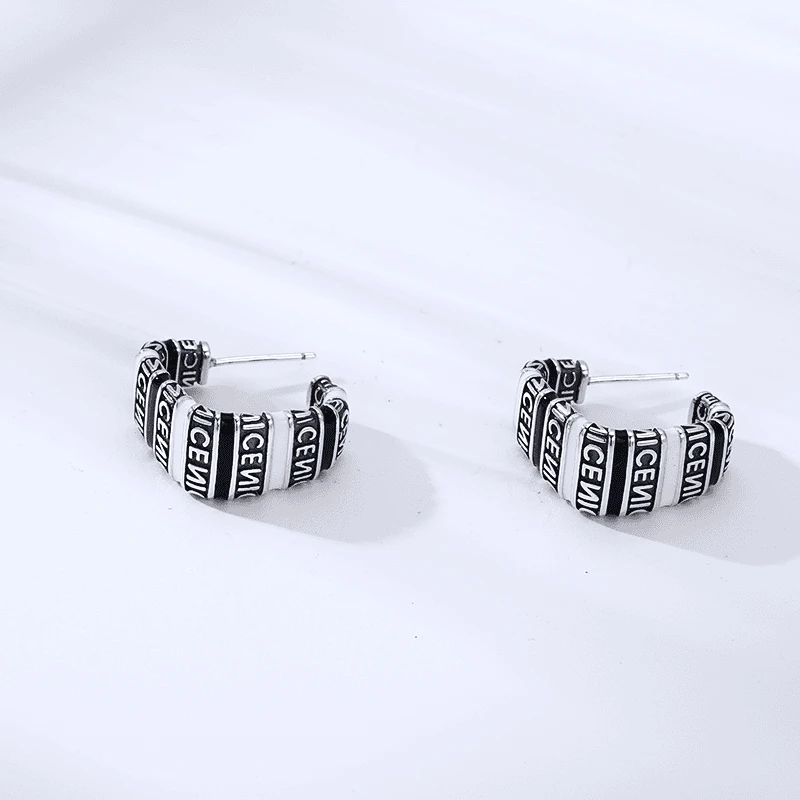 925银耳饰 简约字母耳钉 耳勾 耳钉 耳扣 男女款流行耳饰