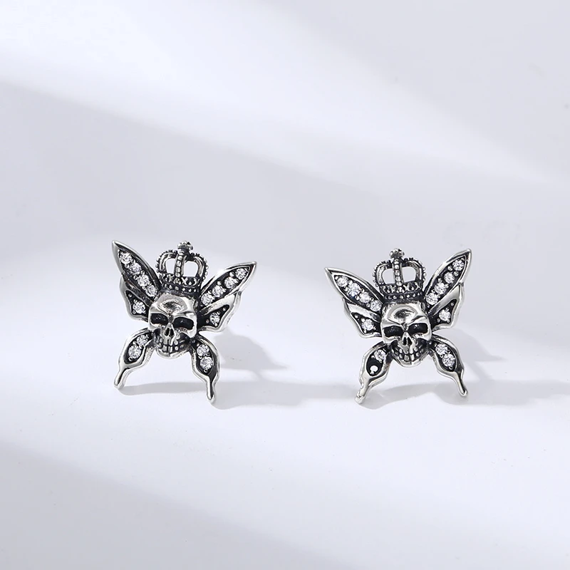 925银耳饰 复古潮牌女款 骷髅蝴蝶耳钉 个性耳坠耳饰 饰品 推荐