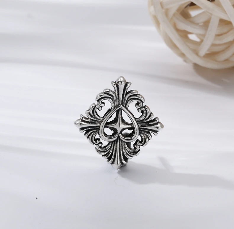 吊坠925银 方形十字花爱心胸针 百搭项链流行挂坠