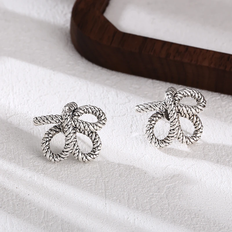 925银耳饰 精工麻花绳结耳钉 耳扣 男女款流行耳饰