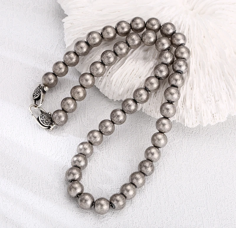 链子925银 8mm手工银珍多麻圆珠双扣头百搭项链 流行气质毛衣链