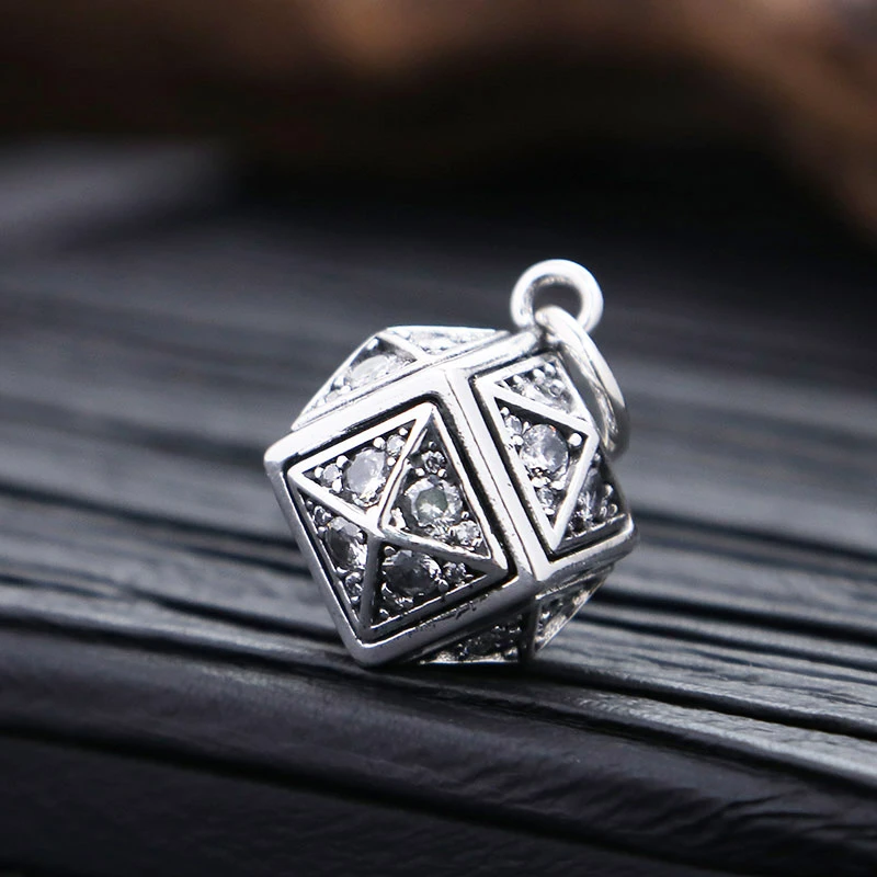 吊坠925银 镶石筛子魔方吊坠 百搭项链流行挂坠