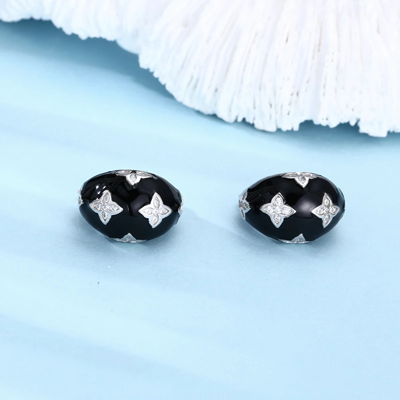 925银耳饰 四叶草黑锆十字耳钉 耳扣 韩版流行精工耳饰