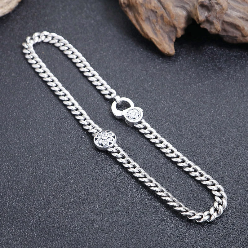 链子925银 光面樱花链古巴坦克项链 流行长款毛衣链