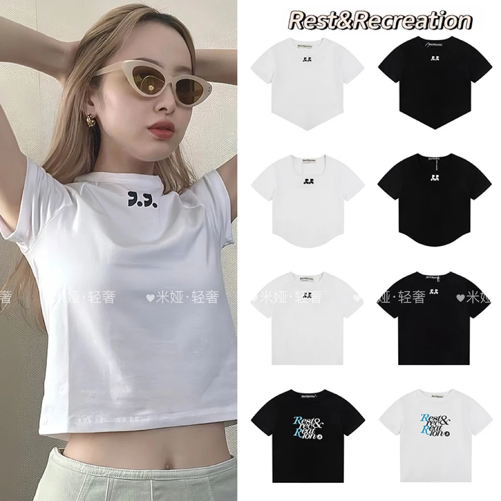 韩国潮牌restandrecreation孙胜完同款RR字母印花短款短袖正肩T恤