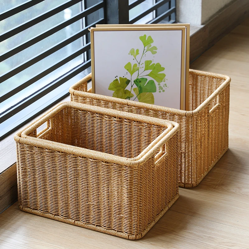 Kens轻奢北欧风家用收纳筐大号卧室衣服收纳篮客厅储物筐塑料藤编