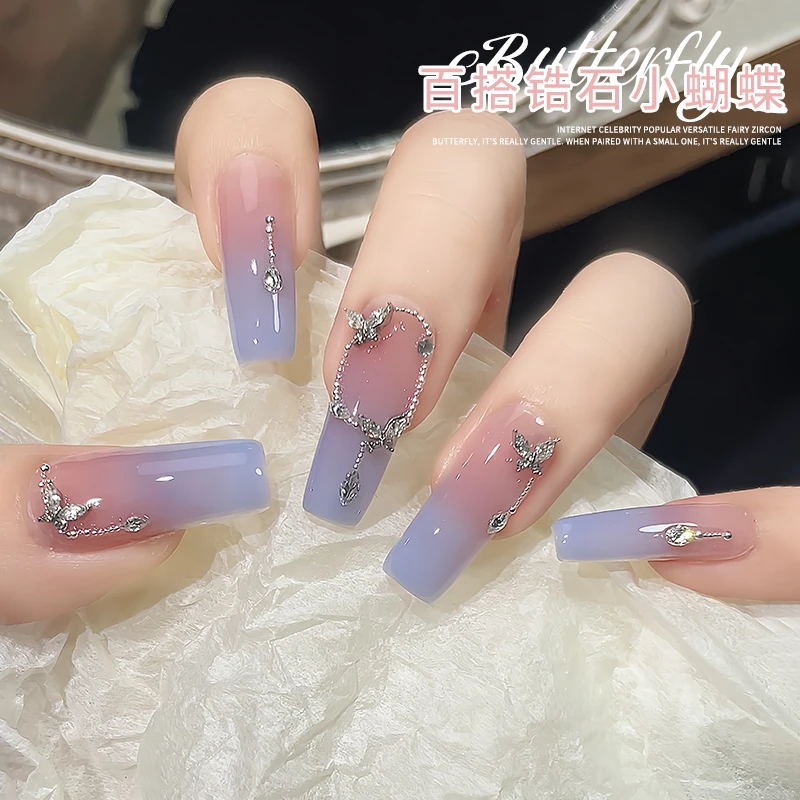 2025年网红新款锆石小蝴蝶百搭美甲锆石蝴蝶小钢珠珍珠指甲装饰品