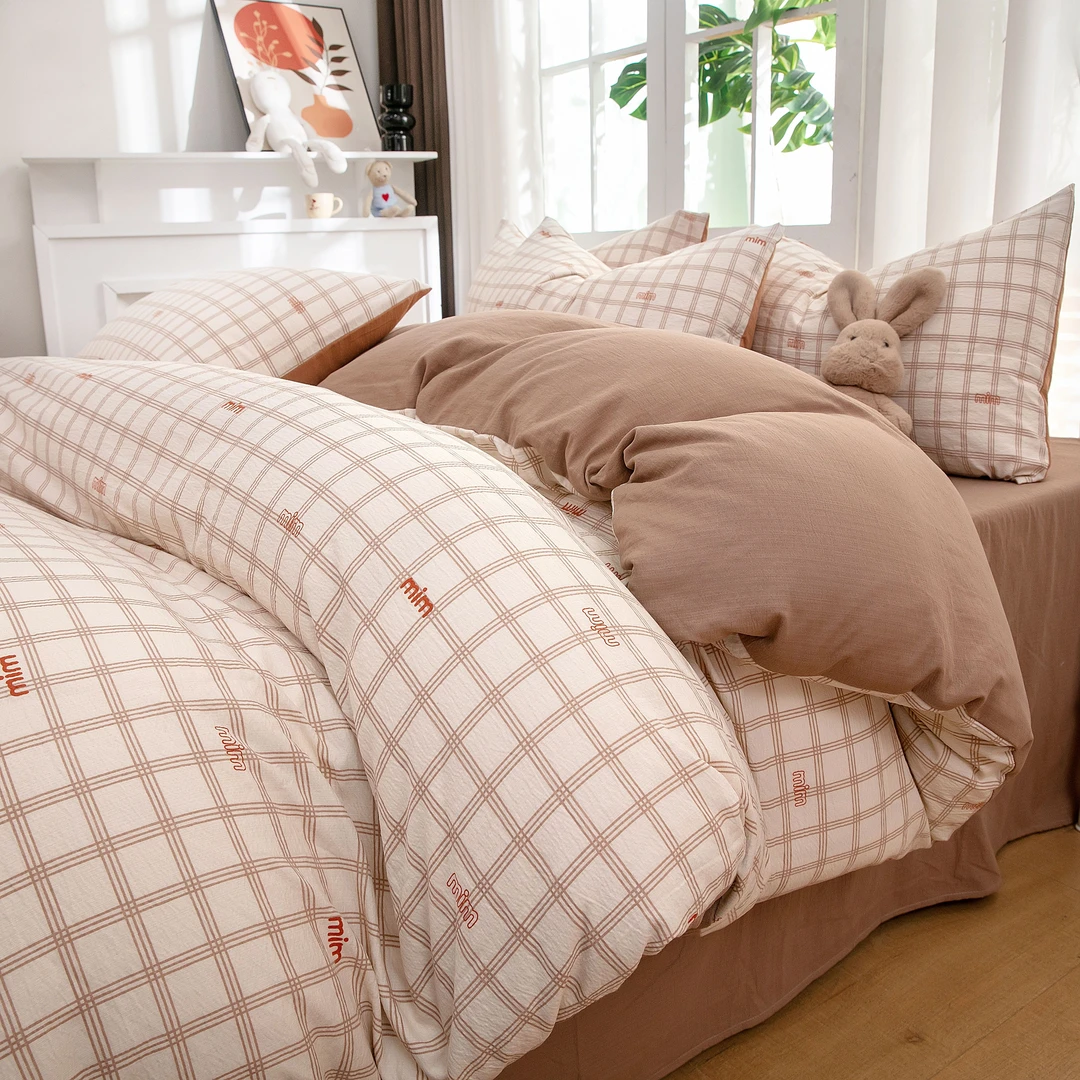 简约款四件套（学生派）米咖格子A类有氧木绵四件套学生宿舍家用