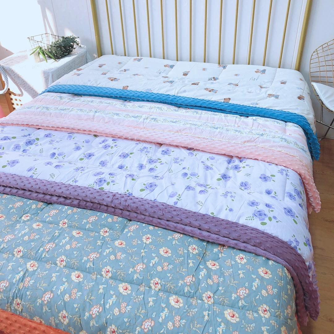 全棉豆豆被秋冬款可机洗安抚豆豆绒加厚被子夹棉绗缝冬被