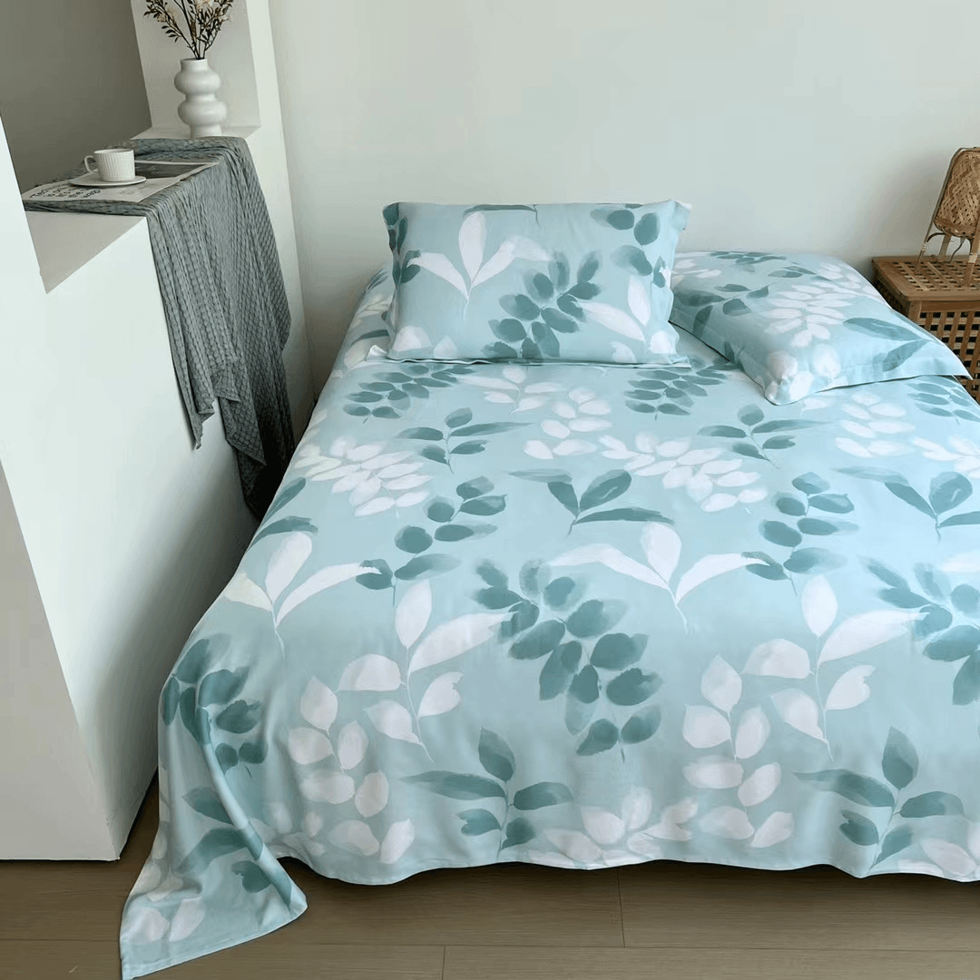 竹纤维床单（绿叶）尺寸2.4×2.4米吸湿凉感软凉席印花被单