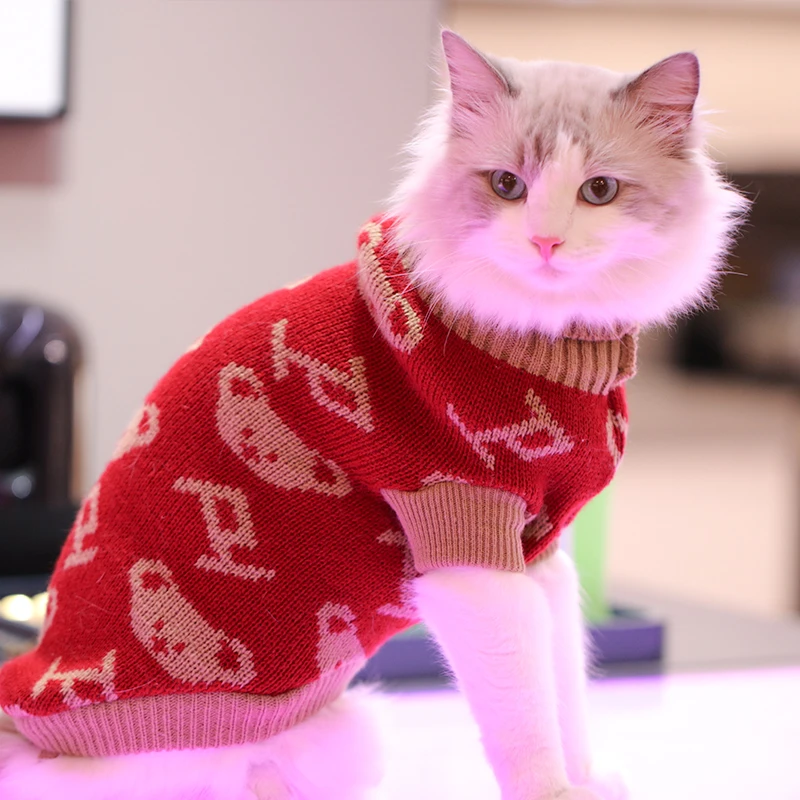 猫咪衣服冬季幼猫保暖防掉毛布偶猫蓝猫英短宠物猫猫新年春秋毛衣