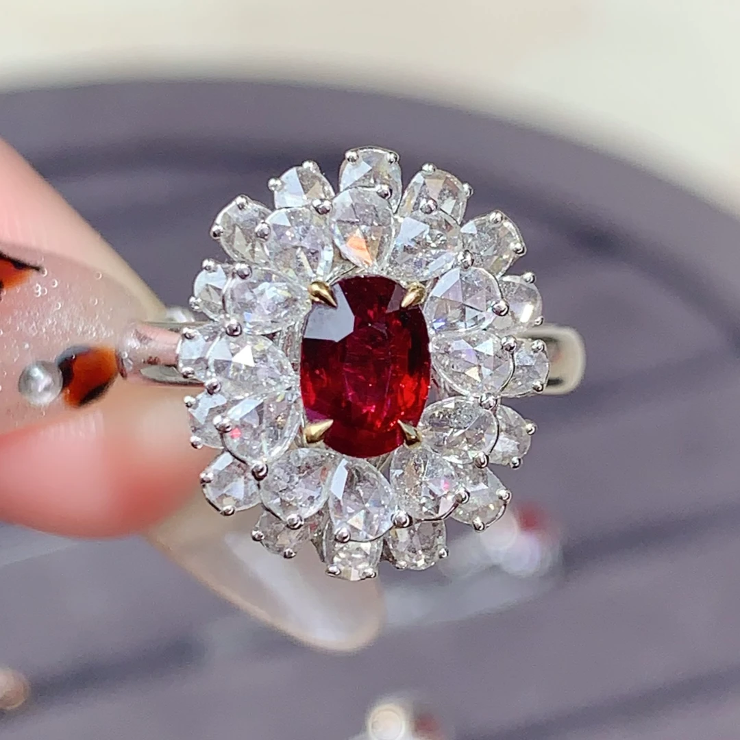 18k金无烧红宝戒指 AIGS证书 鸽血红