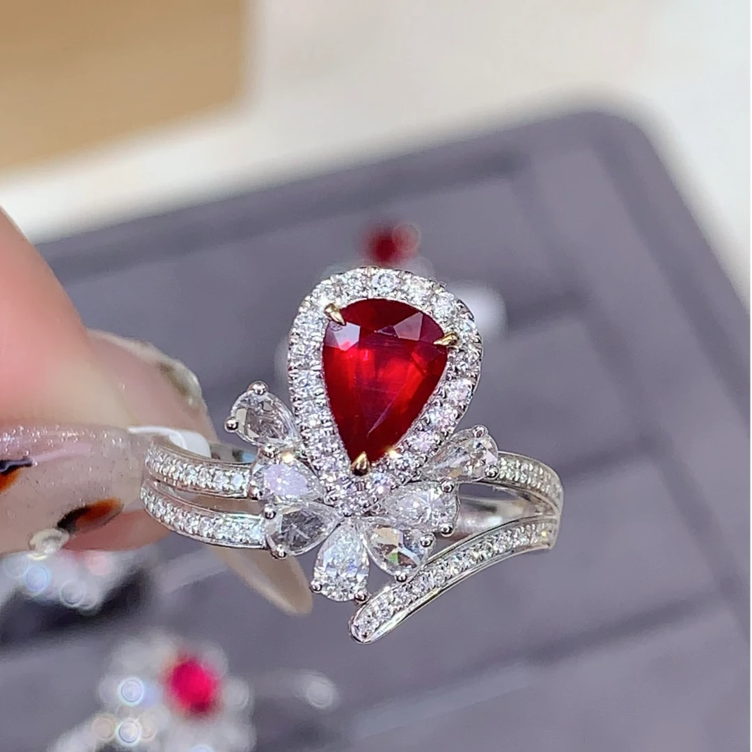 18k金无烧红宝戒指 GRS证书 鸽血红